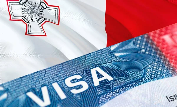 Maltese visa document close up, 3D rendering. Passport visa on M