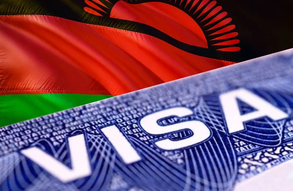 Malawi visa document close up, 3D rendering. Passport visa on Ma