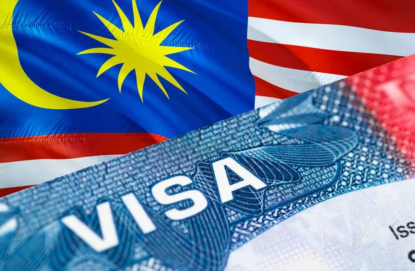 Malaysia Visa Document, with Malaysia flag in background, 3D ren