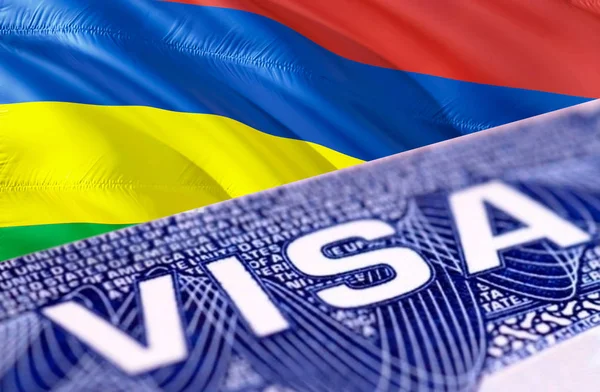 Mauritius visa document close up, 3D rendering. Passport visa on