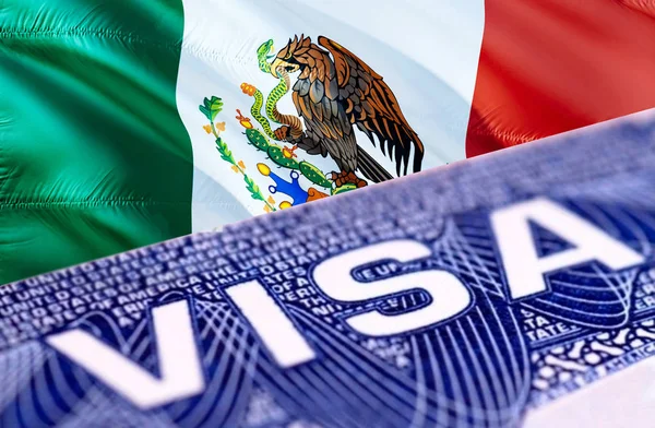 Mexico visa document close up, 3D rendering. Passport visa on Me