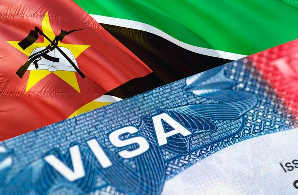 Mozambique visa document close up, 3D rendering. Passport visa o