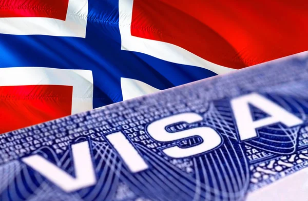 Norway visa document close up, 3D rendering. Passport visa on No