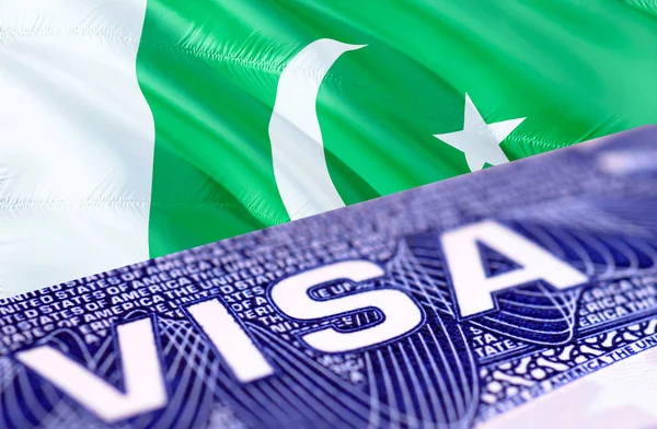 Pakistani Visa Document, with Pakistani flag in background, 3D r