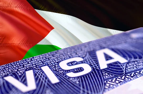 Palestine Visa Document, with Palestine flag in background, 3D r