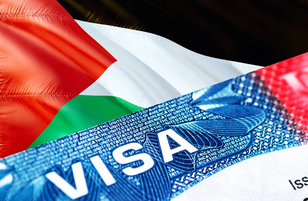 Palestine visa document close up, 3D rendering. Passport visa on