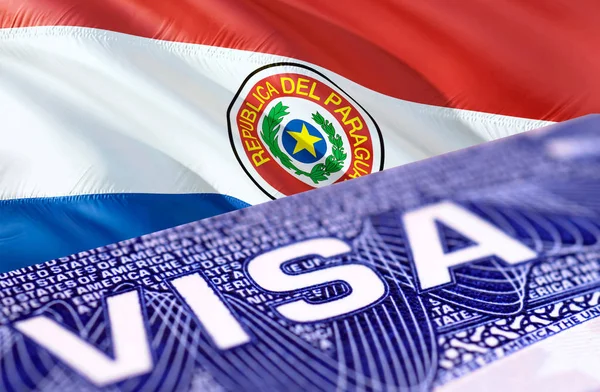 Paraguay Visa Document, with Paraguay flag in background, 3D ren