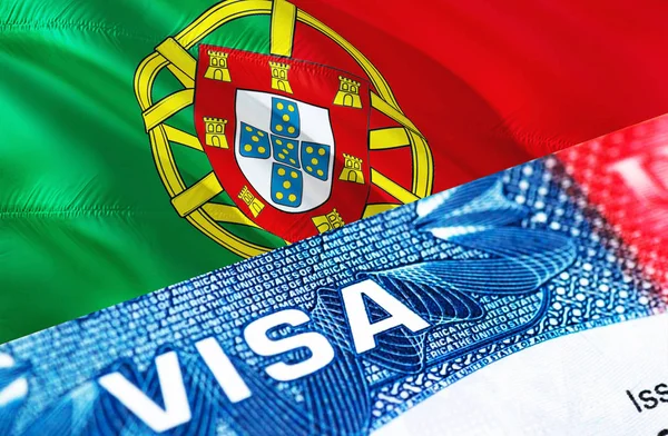 Portugal Visa Document, with Portugal flag in background, 3D ren
