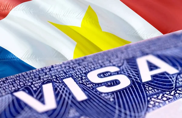 Saba Island Visa Document, with Saba flag in background, 3D rend