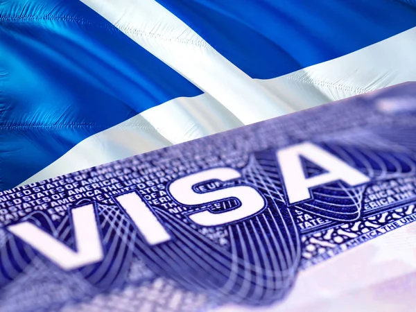 Scotland visa document close up, 3D rendering. Passport visa on