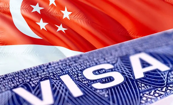 Singapore visa document close up, 3D rendering. Passport visa on