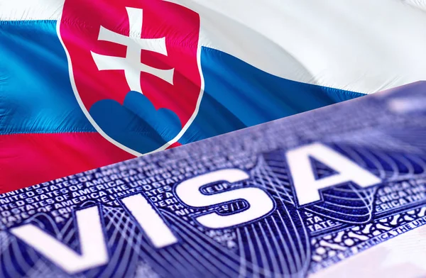Slovakia visa document close up, 3D rendering. Passport visa on