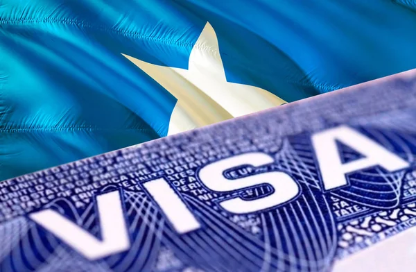 Somalia visa document close up, 3D rendering. Passport visa on S