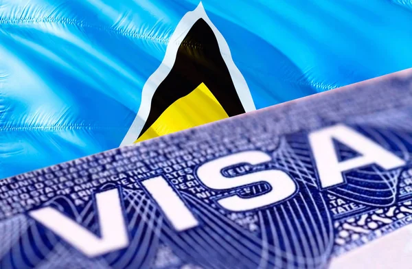 Saint Lucia visa document close up, 3D rendering. Passport visa