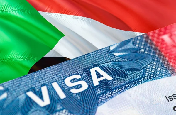 Sudan visa document close up, 3D rendering. Passport visa on Sud