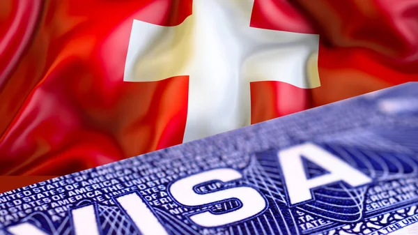 Switzerland visa document close up, 3D rendering. Passport visa