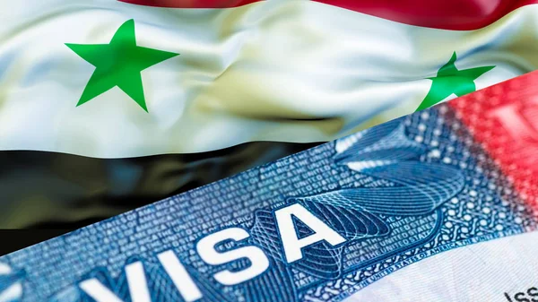 Syria visa document close up, 3D rendering. Passport visa on Syr
