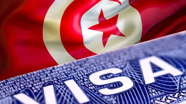 Tunisia visa document close up, 3D rendering. Passport visa on T