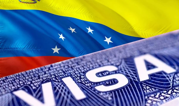 Venezuela Visa Document, with Venezuela flag in background, 3D r