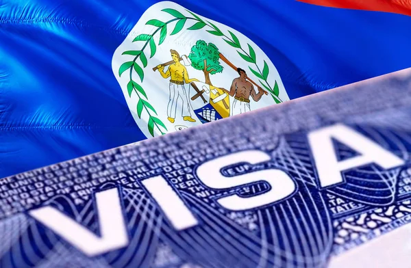 Belize visa document close up, 3D rendering. Passport visa on Be