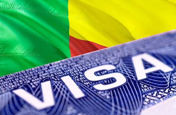 Benin visa document close up, 3D rendering. Passport visa on Ben