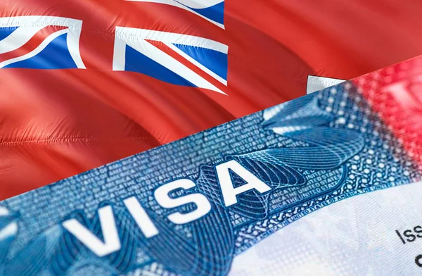 Bermuda Visa Document, with Bermuda flag in background, 3D rende