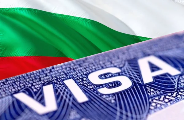 Bulgaria Visa Document, with Bulgaria flag in background, 3D ren