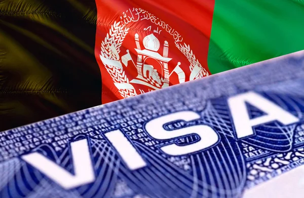 Afghanistan visa document close up, 3D rendering. Passport visa