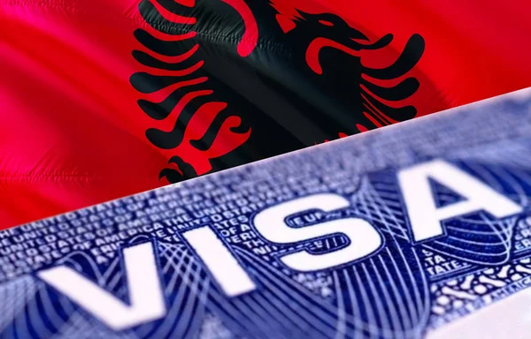 Albania visa document close up, 3D rendering. Passport visa on A