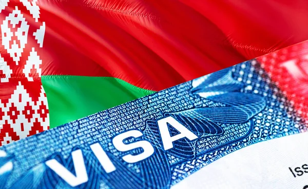 Belarus visa document close up, 3D rendering. Passport visa on B