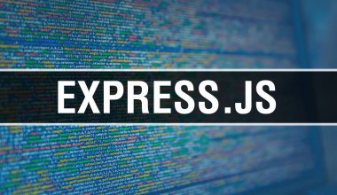İkili kod dijital teknoloji arka plan ile Express.Js. Abstr