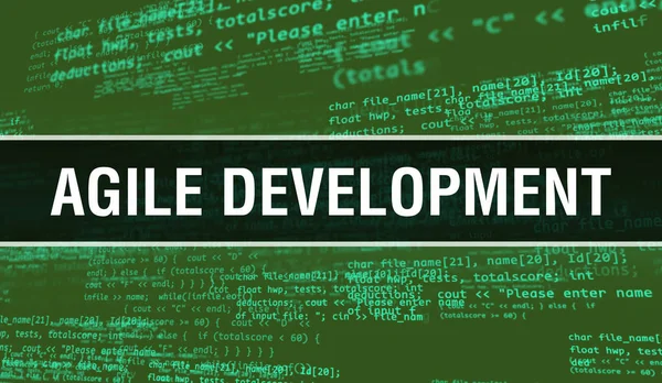 Agile development text written on Programming code abstract tech