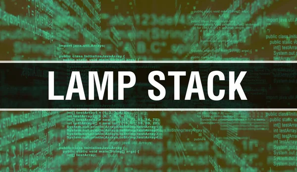 LAMP STACK com texto de código java digital. LAMP STACK e computador — Fotografia de Stock
