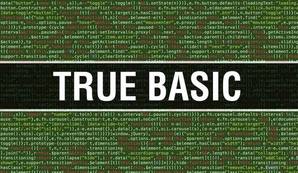 Wahre grundlegende Text auf Programmiercode abstrakten Technologie Hintergrund der Software-Entwickler und Computer-Skript geschrieben. echtes Grundkonzept des Codes auf dem Computerbildschirm. Kodierung echter Basisprogramme — Stockbild Wahrer Basistext auf Programmiercode geschrieben abstrakte Technologie — Stockfoto