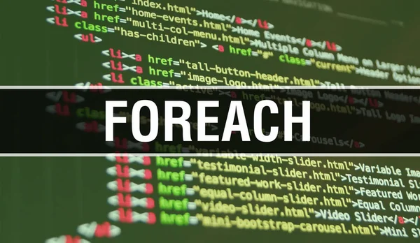 プログラムを開発するためのコードを使用した概念図を Foreach — ストック写真