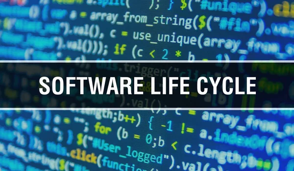 Software life cycle with Binary code digital technology backgrou
