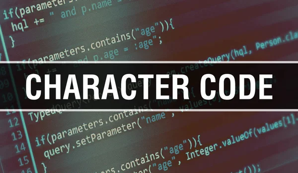 Código de caracteres texto escrito em código de programação abstrato technol — Fotografia de Stock