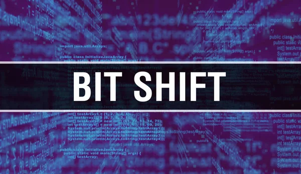 Mudança de bits com texto de código java digital. Bit shift e computador assim — Fotografia de Stock