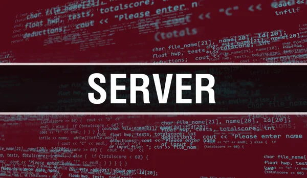 Server with Digital java code text. Server and Computer software