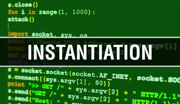 Instantiation with Digital java code text. Instantiation and Com