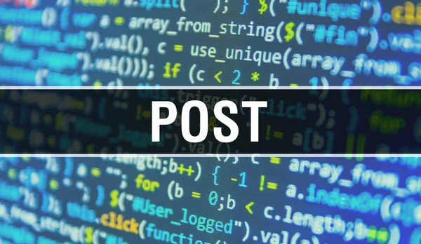 Post tekst geschreven op programmeercode abstracte technologie backgr — Stockfoto