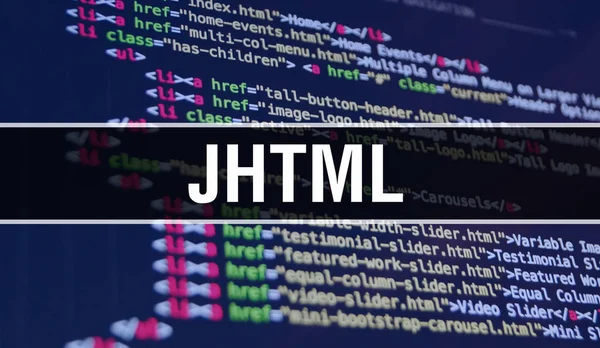 JHTML ilustração conceito usando código para o desenvolvimento de programas e — Fotografia de Stock