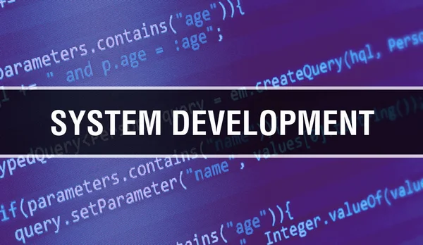 Systeemontwikkeling met digitale Java-codetekst. Systeem Developme — Stockfoto