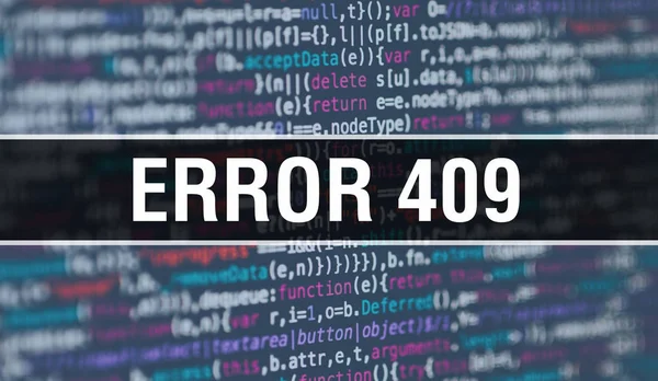 Error 409 concept met willekeurige delen van programma code. Fout 409 w — Stockfoto