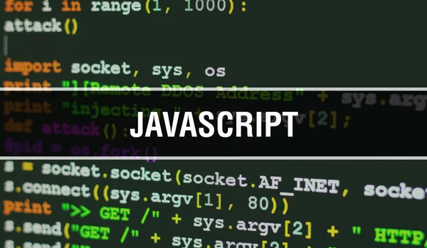 Текст JavaScript написан на программном коде и технологии — стоковое фото