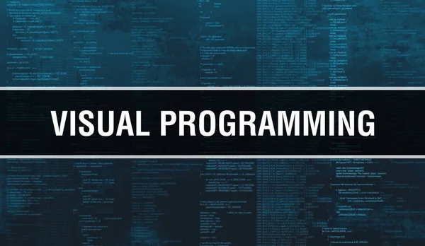 Koncepcji programowania wizualnego z przypadkowymi częściami kodu programu. Vi — Zdjęcie stockowe