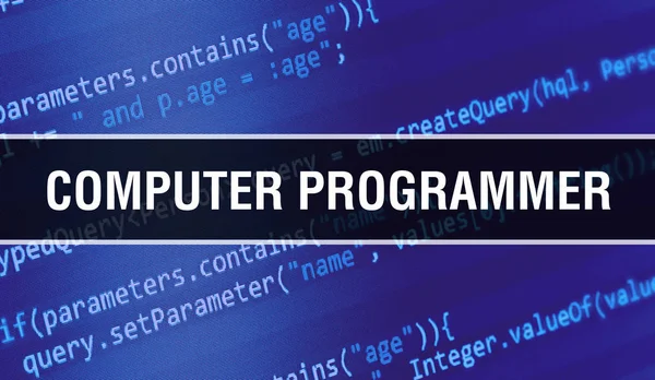 computer programmer with Binary code digital technology backgrou