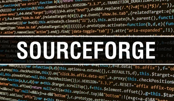 Sourceforge-Konzept mit zufälligen Teilen des Programmcodes. Quelle: — Stockfoto