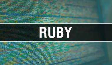 İkili kod dijital teknoloji arka plan ile Ruby. Soyut ba