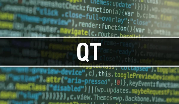 QT s abstraktní technologií binární kód pozadí. digitální Binar — Stock fotografie